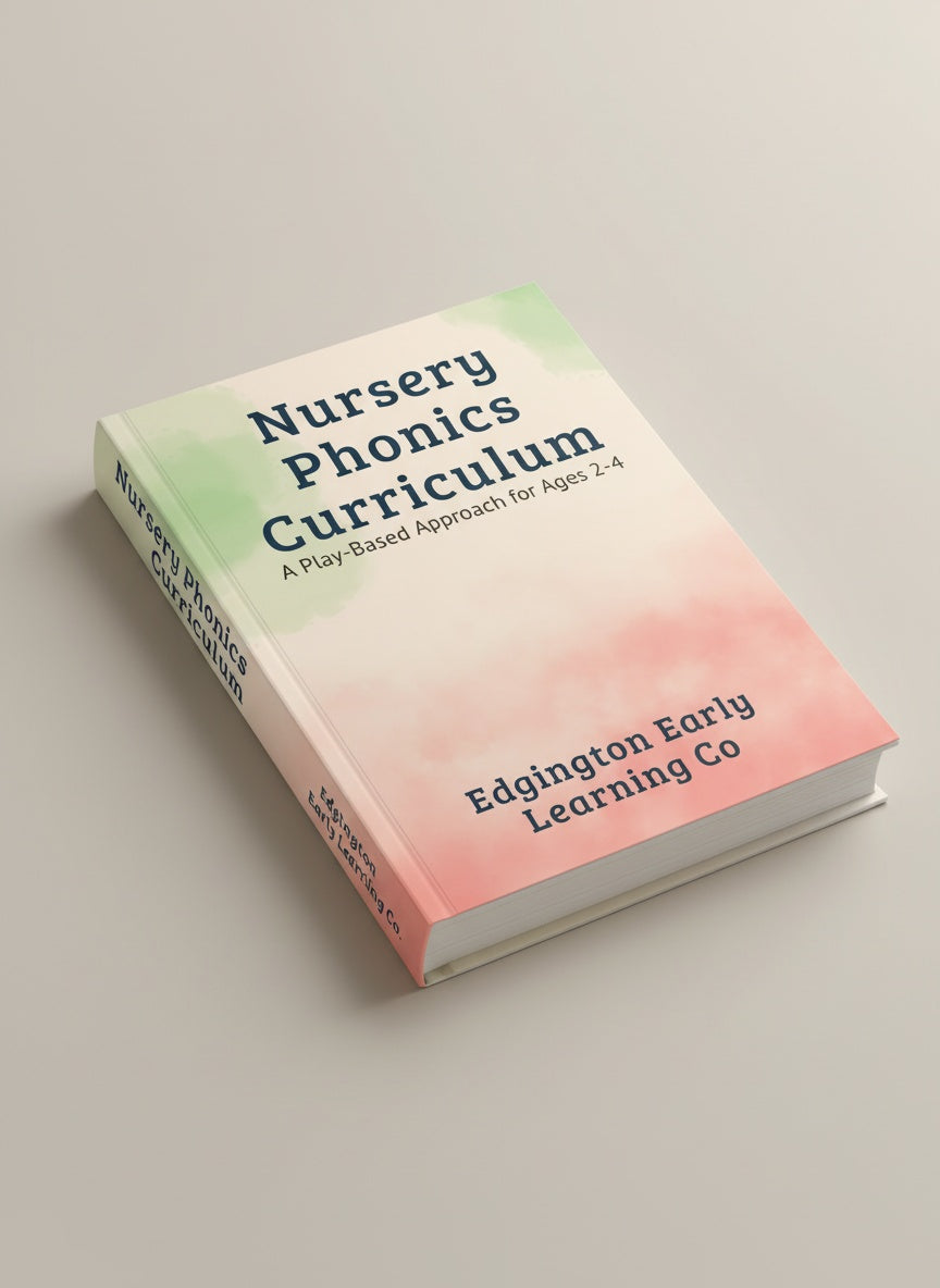 Book titled 'Nursery Phonics Curriculum' by Edgington Early Learning Co on a light background