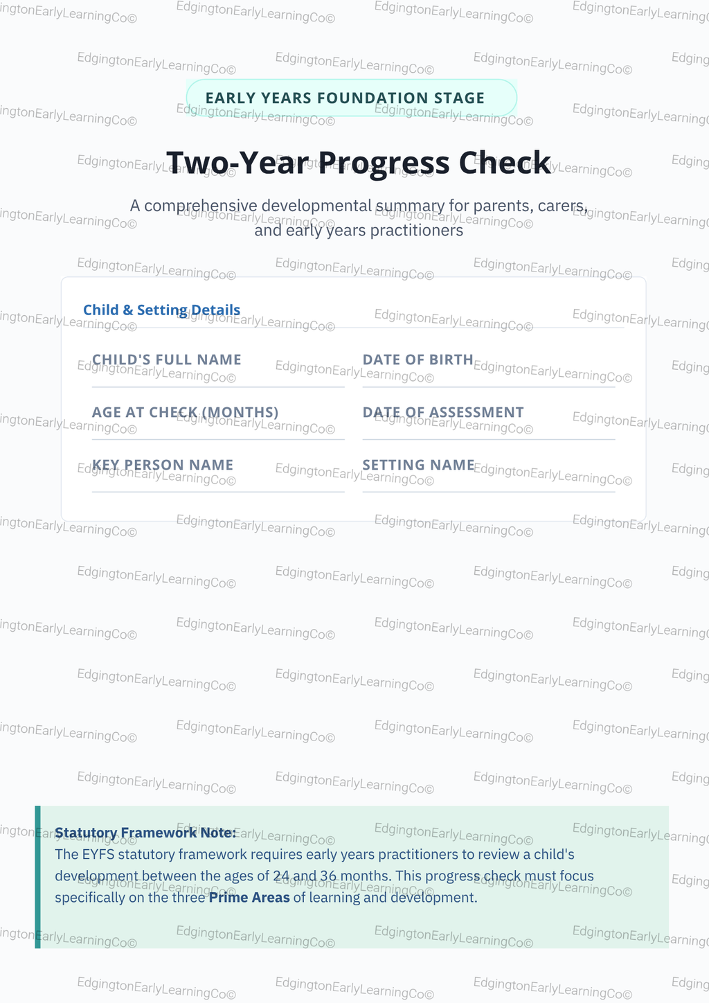 EYFS 2 Year Progress Check Template Digital Download