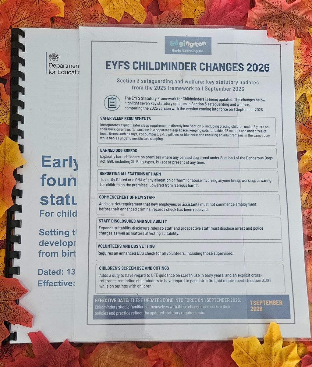 Printed EYFS Framework for Childminders (Sept 2026) + FREE Laminated Section 3 Poster