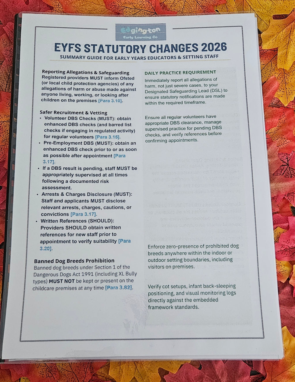 Early Years Statutory Changes 2026 