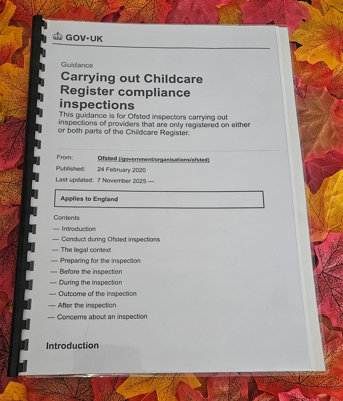 Printed Carrying Out Childcare Register Compliance Inspections Guidance | Bound Edition with Free UK Shipping