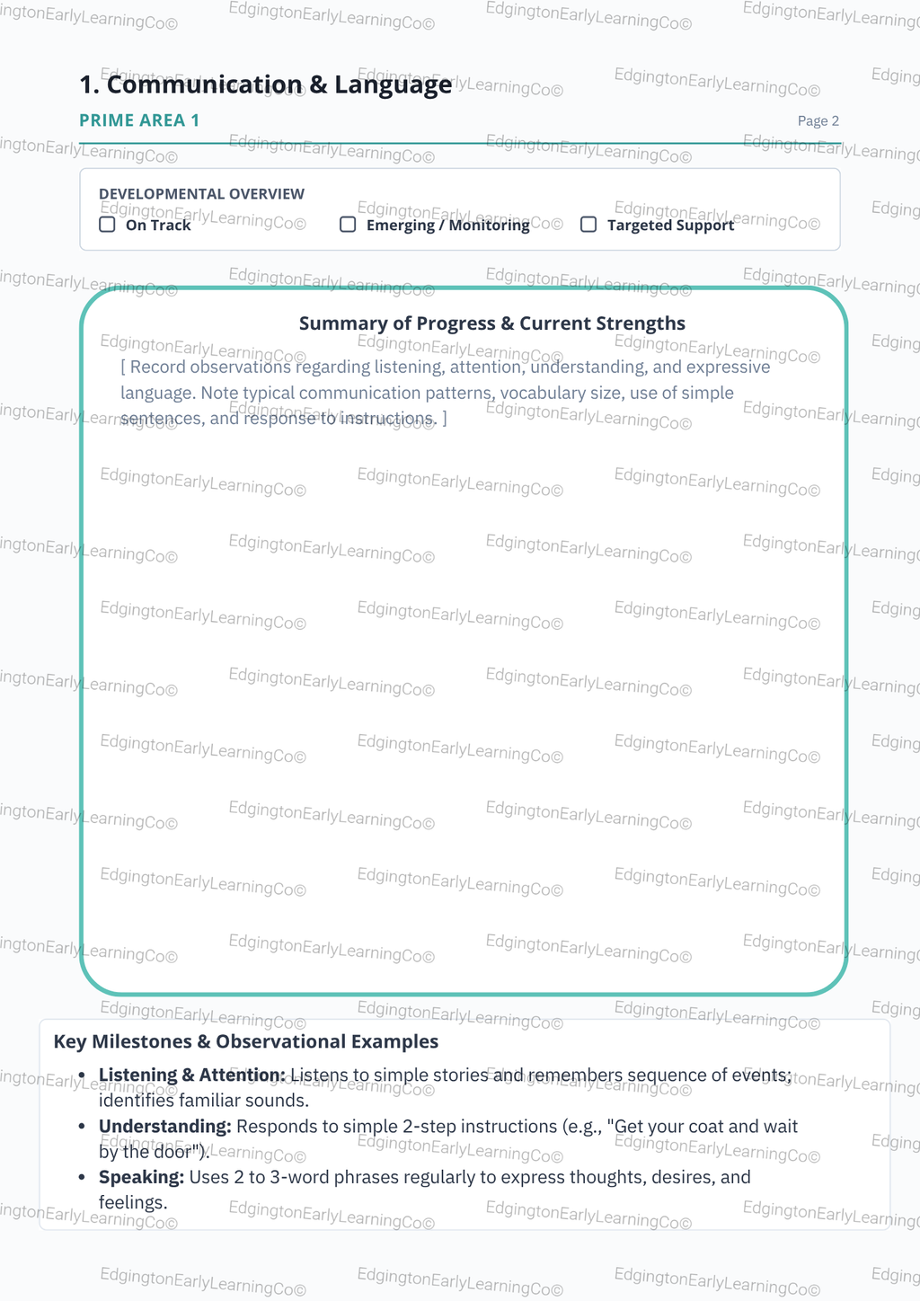 EYFS 2 Year Progress Check Template Digital Download