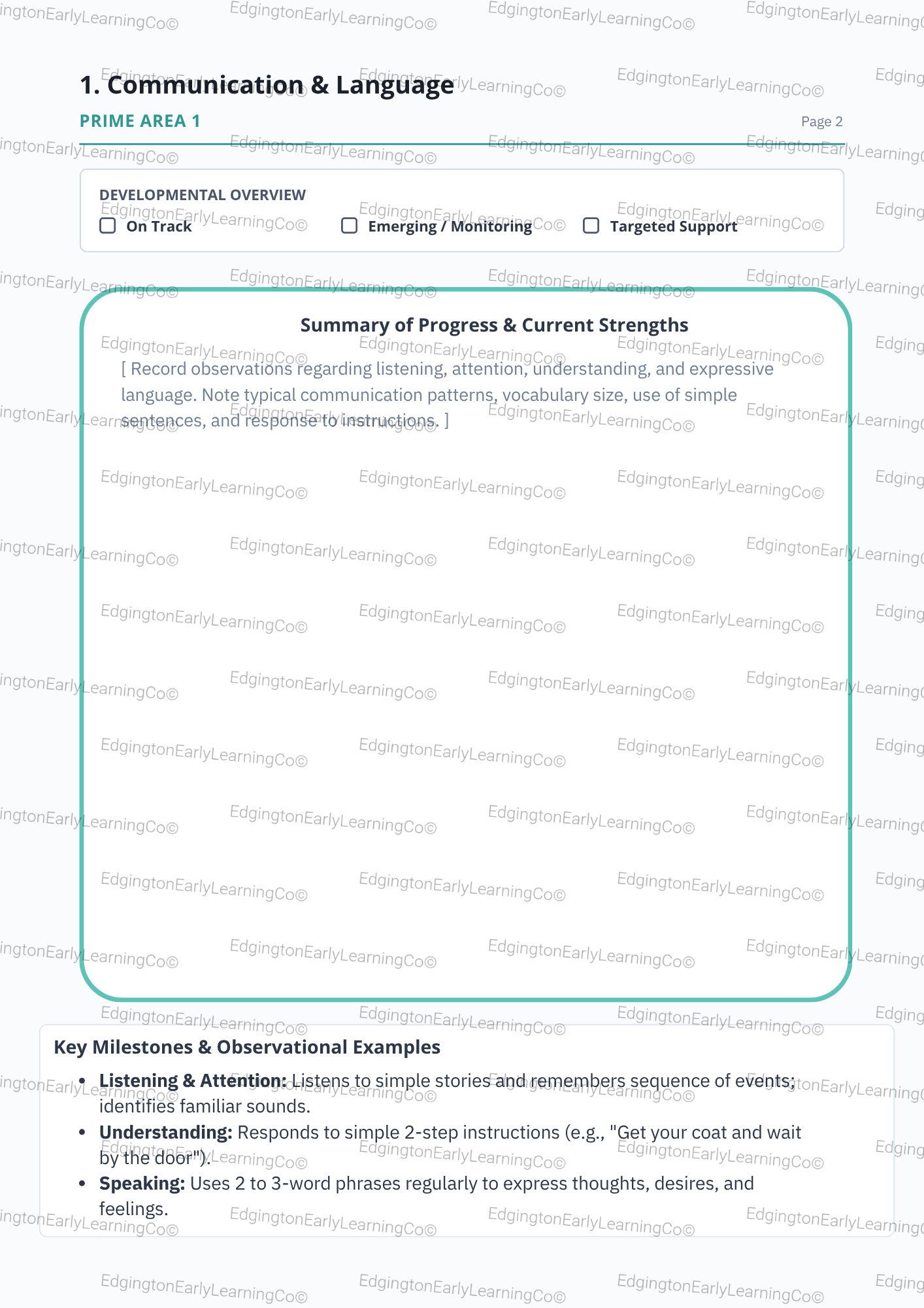 EYFS 2 Year Progress Check Template Digital Download