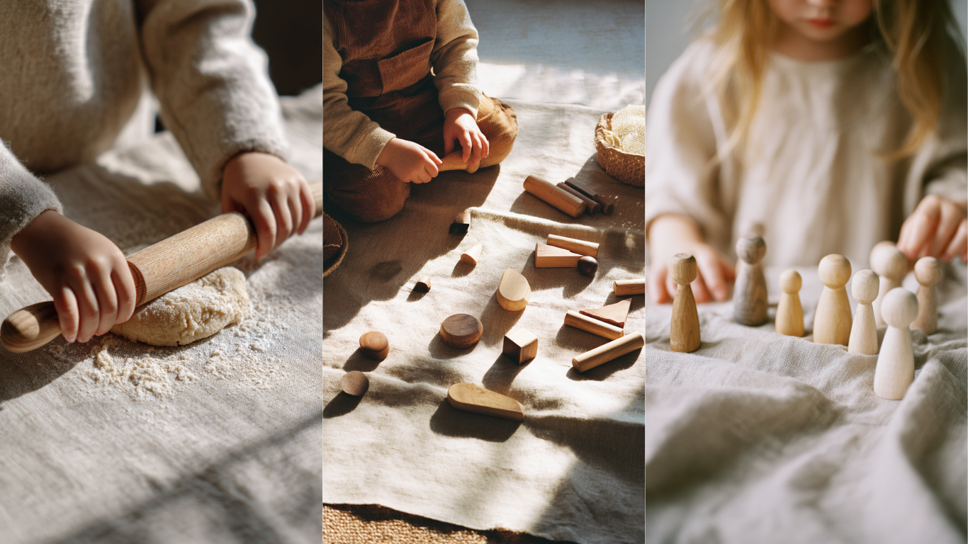 Collage of children playing with wooden toys on a table showing inclusive settings based on Ofsted Recovery Support from an Early Years Expert Consultant